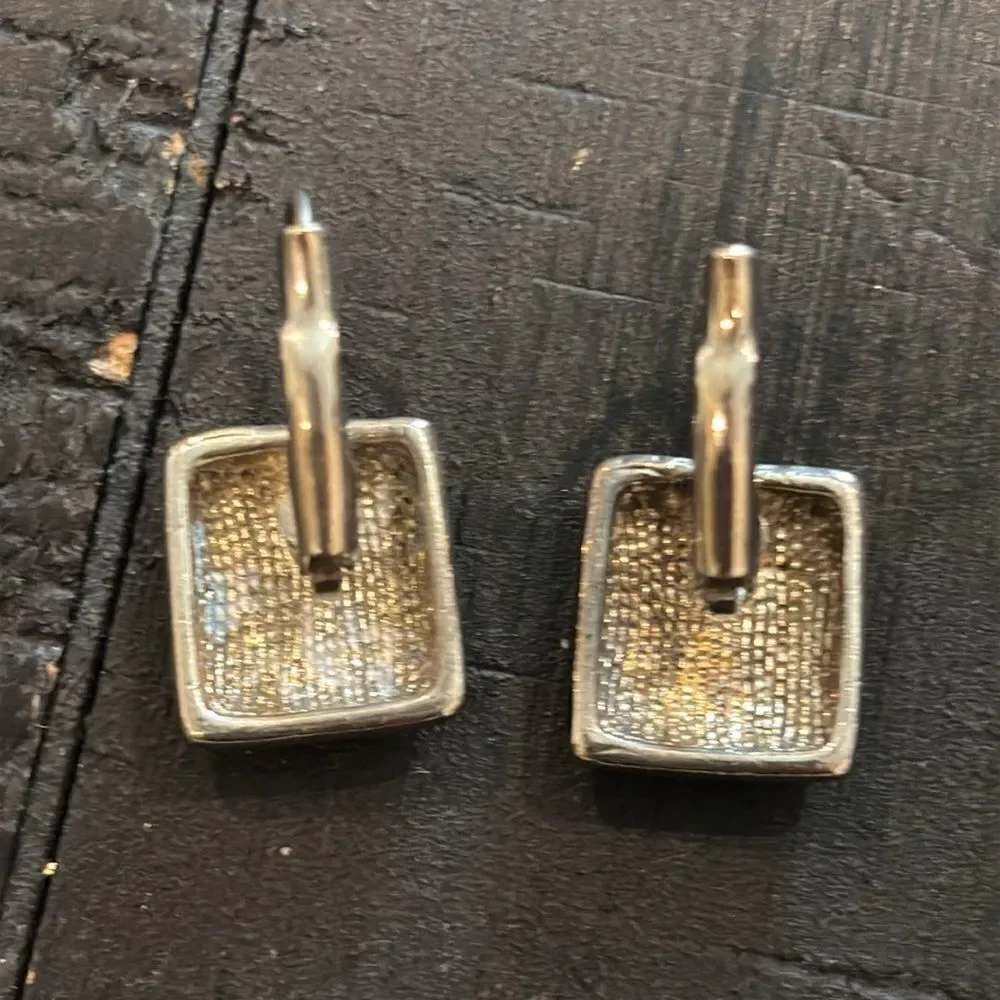 Silver Tone Square Floral Engraved Dangle Earrings​